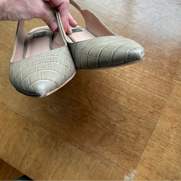 Zac Posen Tan Leather Reptile Print Slingback Point Toe Kitten Heels size 8 - Picture 4 of 12